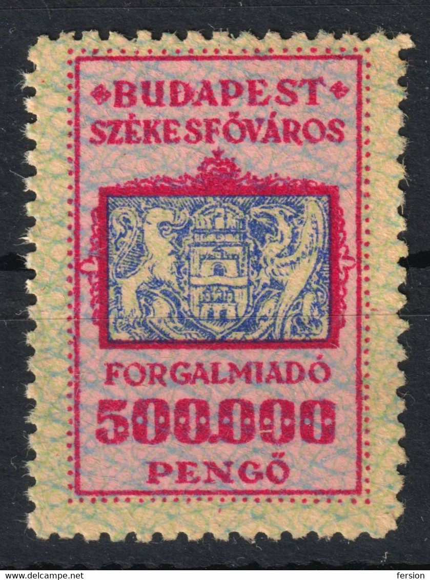 1945-1946 Hungary - BUDAPEST City Local ( Sales Value Added Tax ) VAT Fiscal Revenue Stamp - 500000 P - Inflation - Revenue Stamps