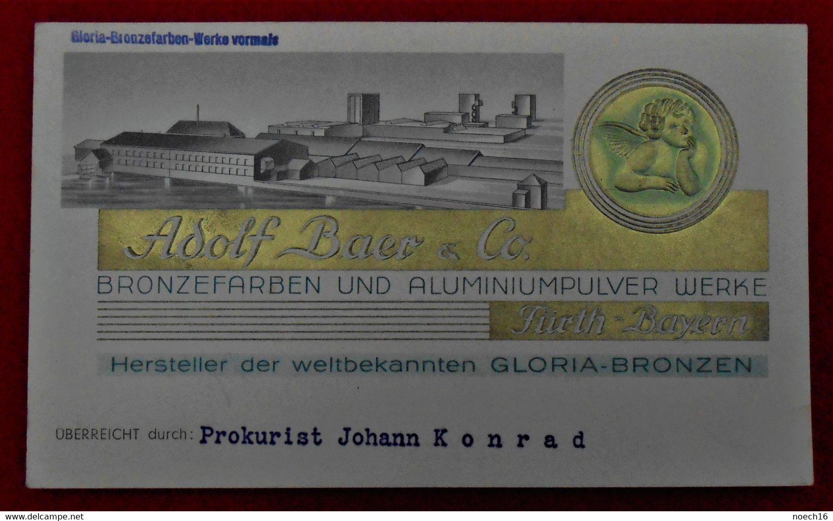 Carte Publicité Fürth - Adolf Baer - Bronzefarben & Aluminiumpulver Werke. Allemagne - Furth