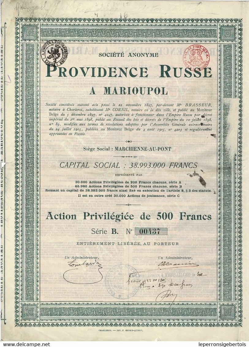 - Titre De 1905 - Providence Russe à Marioupol - - Russie