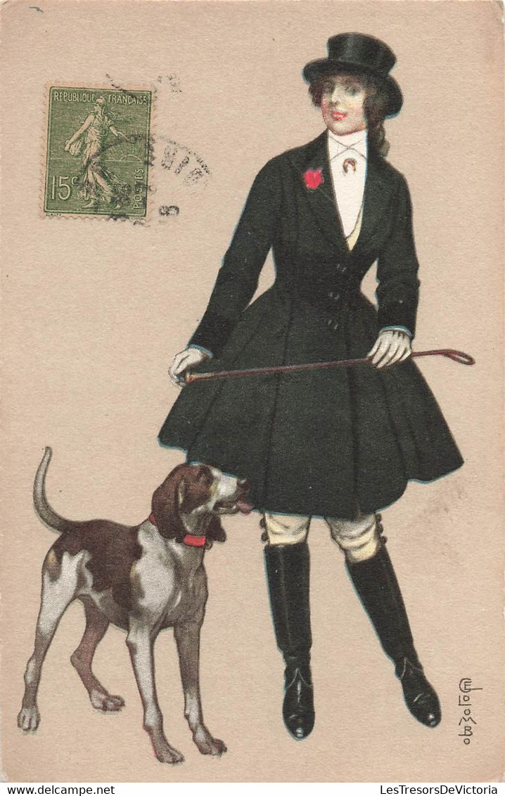 CPA Illustrateur Colombo - Femme Cavalière Avec Sa Cravache Et Son Chien - Colombo, E.