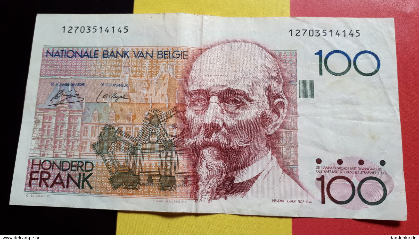 BELGIQUE 100 FRANCS TYPE BEYAERT 1978 DE STRYCKER-SIMONIS SERIE 1 SANS SIGNATURE AU VERSO P-140a.1 - 100 Francs