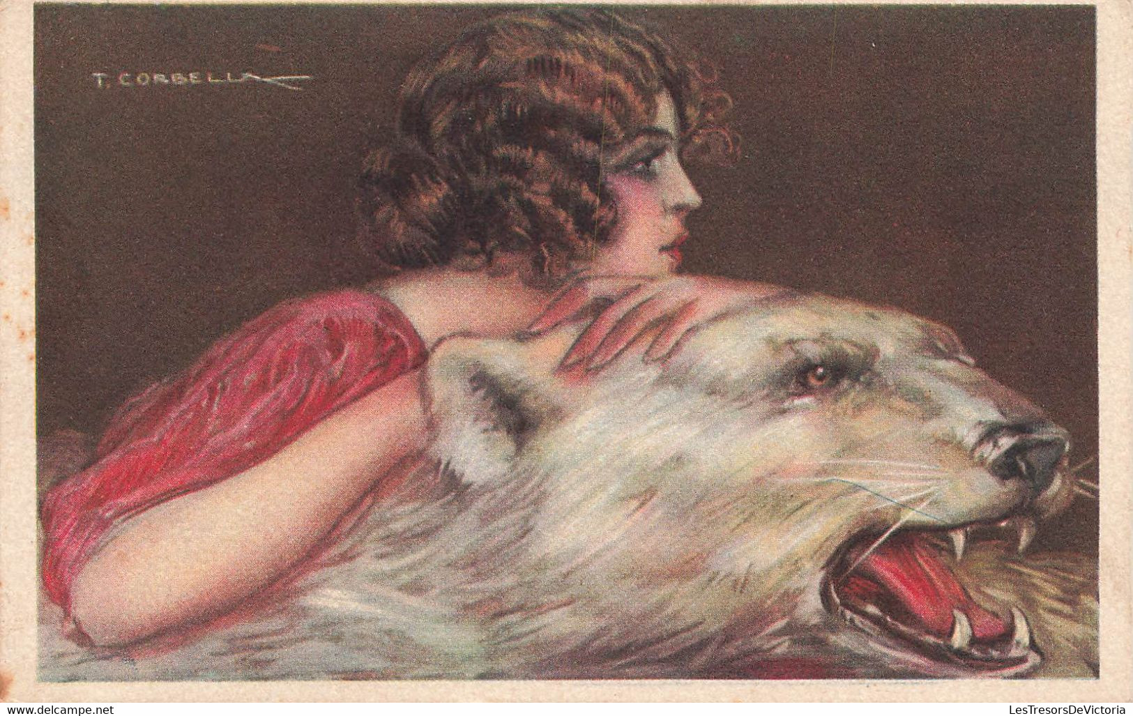 CPA Illustrateur Corbella - Femme Appuyée Sur Une Peau De Bete - Tete D'ours Blanc - Corbella, T.