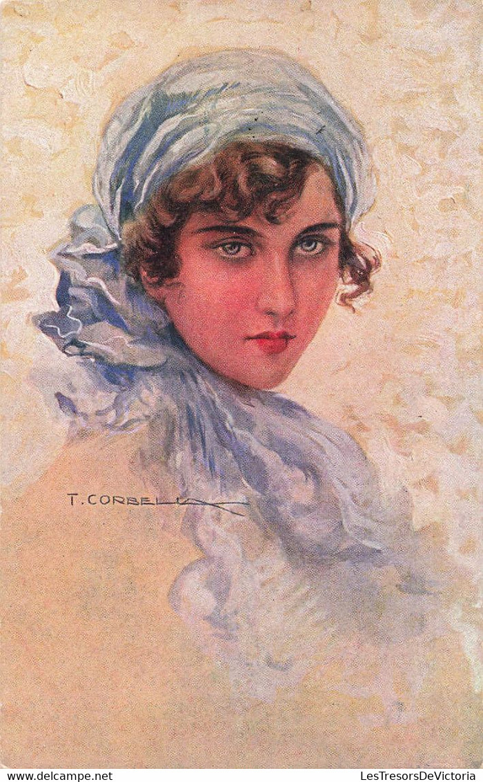 CPA Illustrateur Corbella - Femme Avec Un Foulard Bleu - Tampon Verificato Per Censura - Posta Militare - Corbella, T.