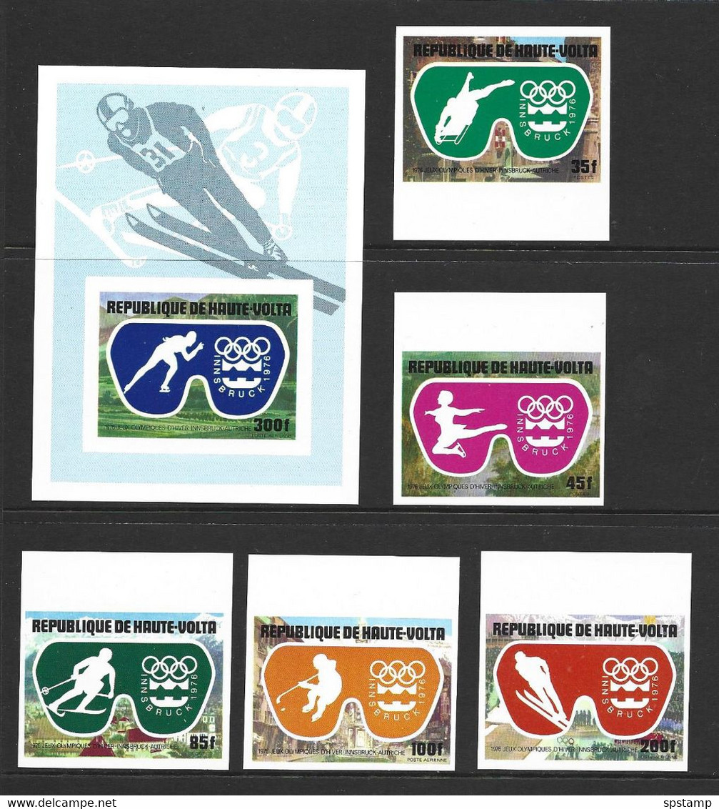 Upper Volta Burkina Faso 1976 Winter Olympics Games Innsbruck Imperforate Set Of 5 & Miniature Sheet MNH - Haute-Volta (1958-1984)