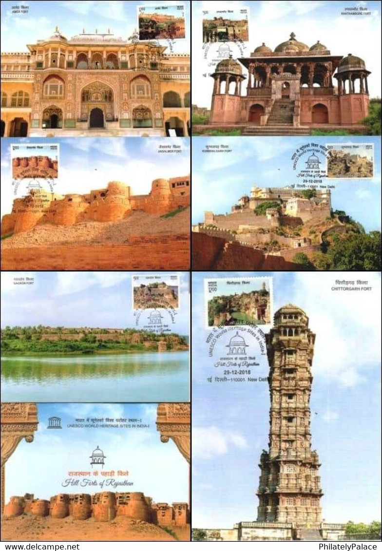 India 2018 Hill Forts Of Rajasthan, Full Set. Set Of 6 Maxicards + Case Envelope, Architecture (**) Inde Indien - Cartas & Documentos