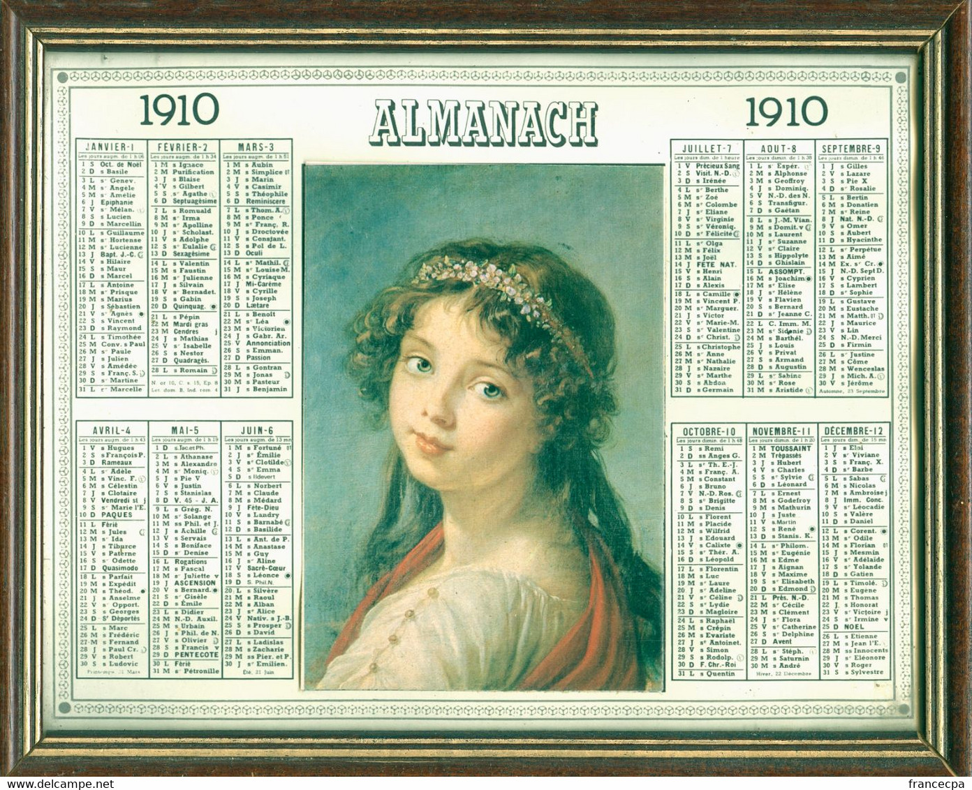 CALENDRIER ALMANACH 1910 Monté En Cadre Sous-verre - Grand Format : 1901-20