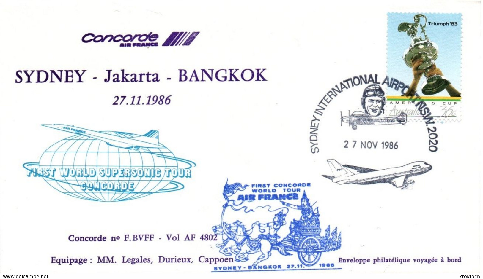Concorde Air France 1986 - Sydney Jakarta Bangkok - Tour Du Monde American Express - 1er Vol Erstflug Flight - Erst- U. Sonderflugbriefe