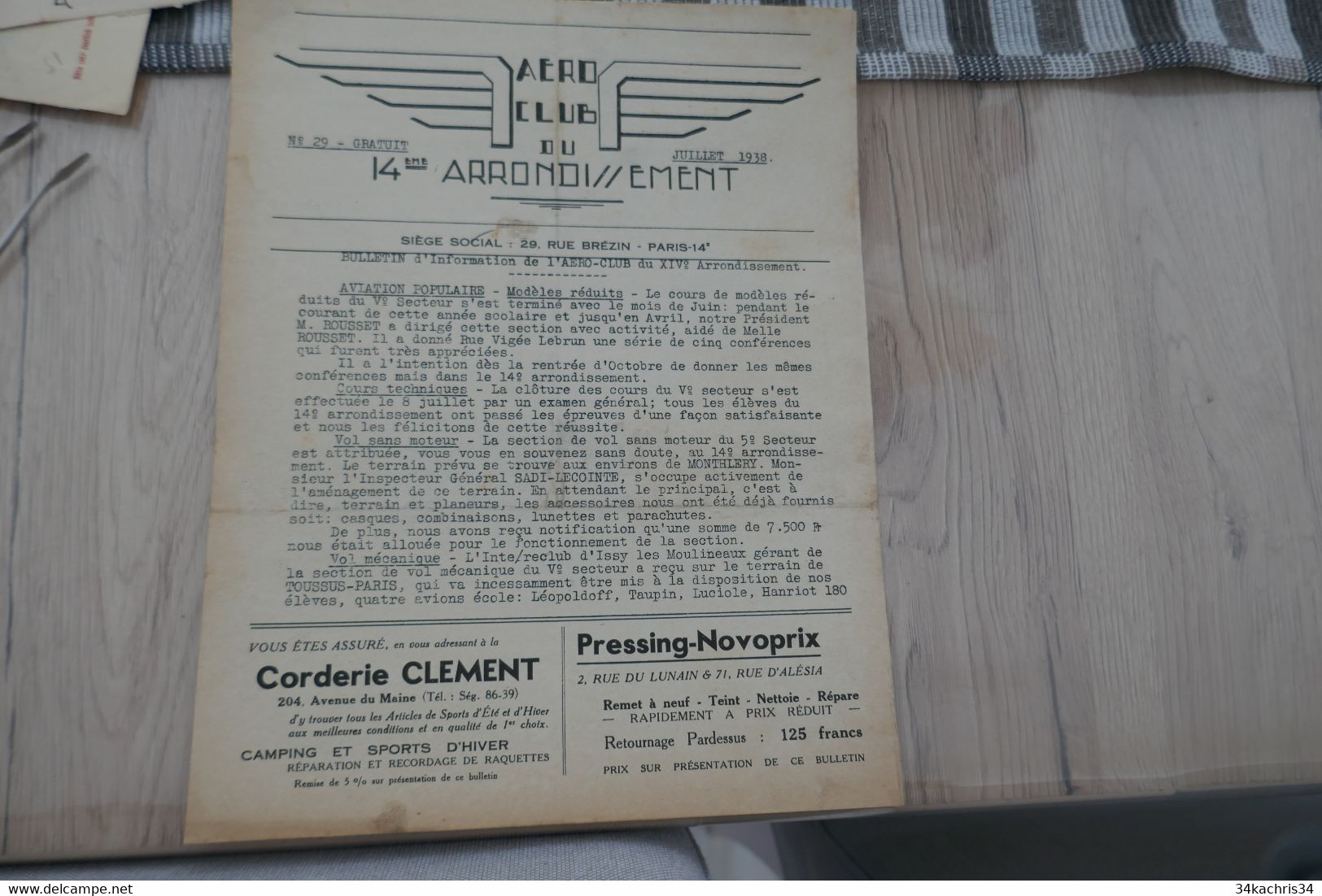 Bulletin Information Aéro Club Du 14 ème Arrondissement Paris N°29 Juillet 1938 Aviation Tourisme - Autres & Non Classés