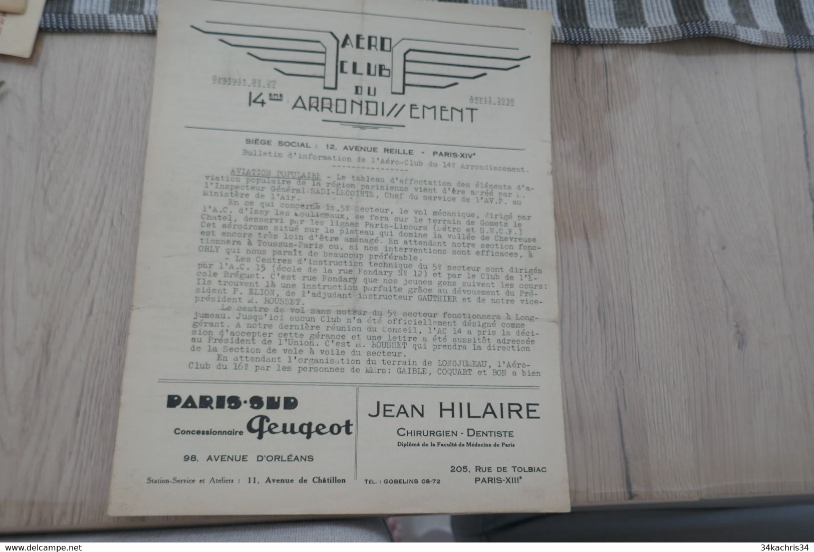 Bulletin Information Aéro Club Du 14 ème Arrondissement Paris N°27 Avril  1938 Aviation Tourisme - Altri & Non Classificati