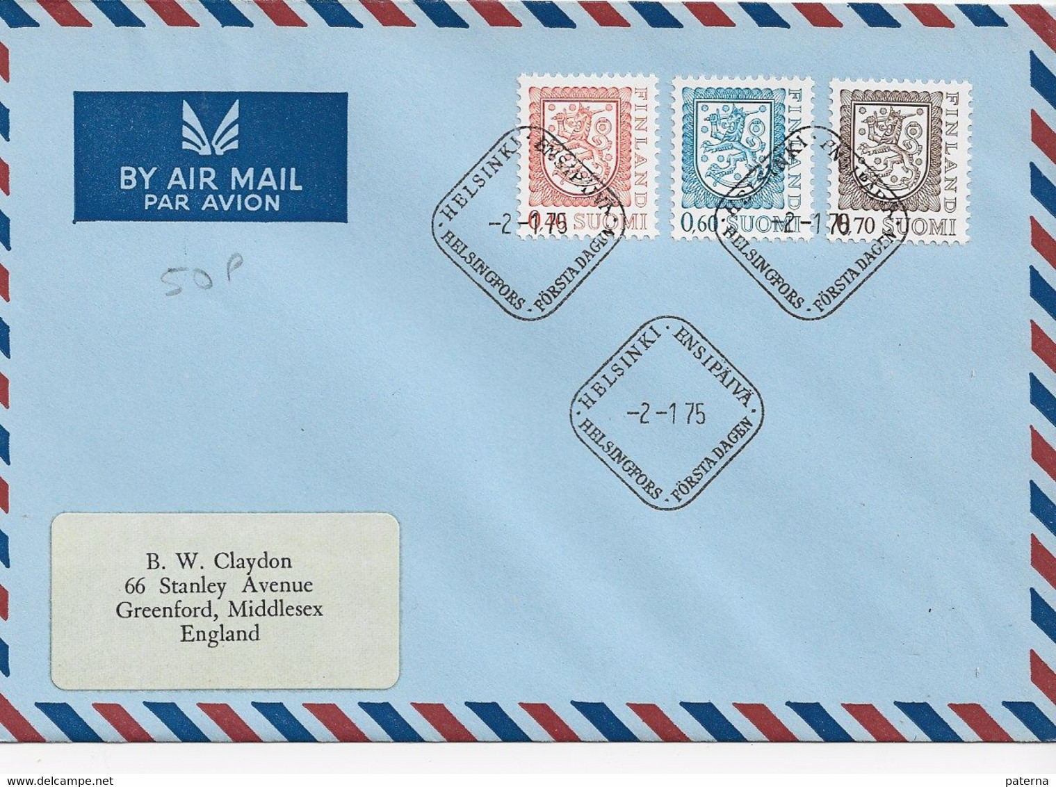 3573   Carta Aérea Helsinki, Ens I Paiva   1975 - Briefe U. Dokumente