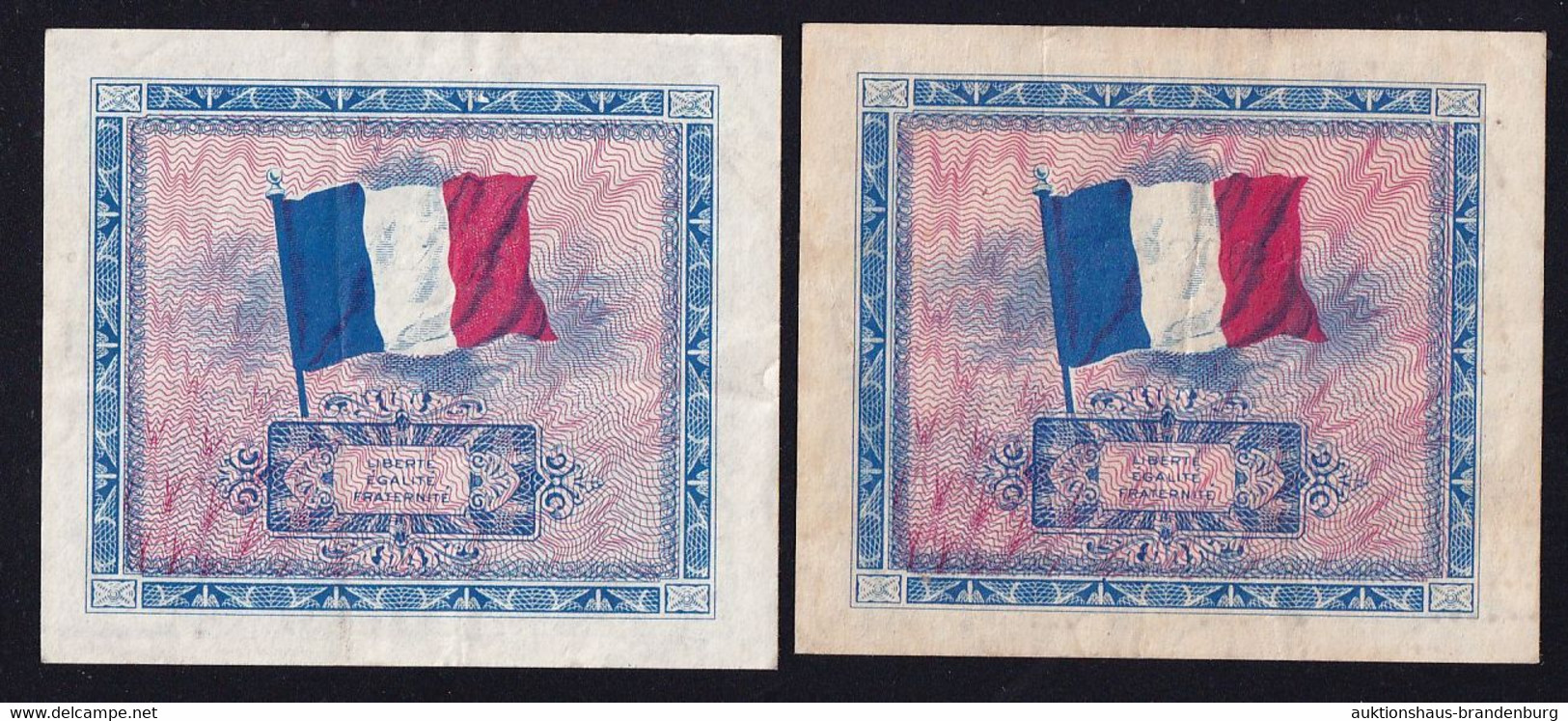 2x Frankreich: 2 + 10 Francs 1944 "Drapeau" (FAY-VF16.1 + 18.1) - 1944 Vlag/Frankrijk