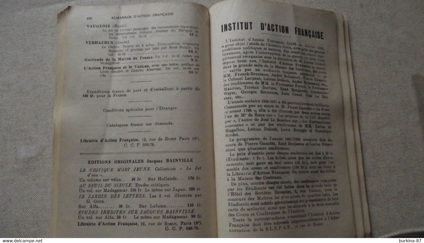 Almanach de l'ACTION FRANCAISE, 1932, affaire Dreyfus, Maurras.... 512 pages