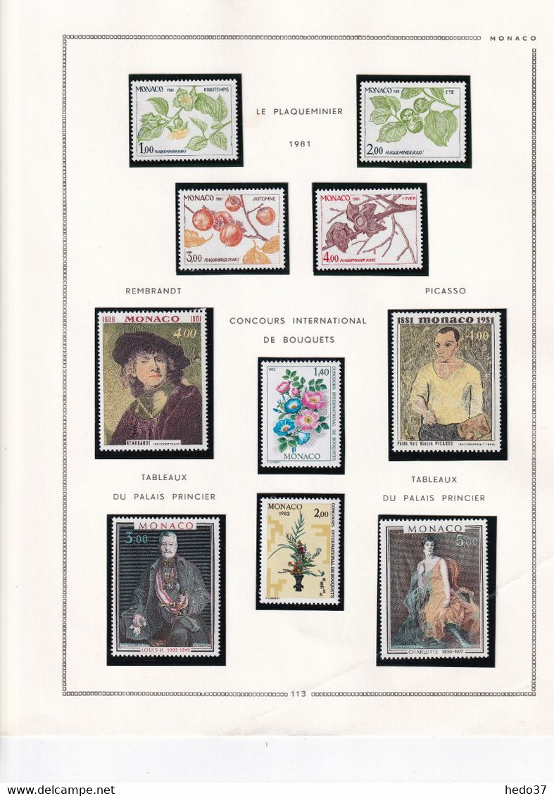 Monaco - Collection 1981/1993 Sur Feuilles MOC - Neufs ** Sans Charnière - TB - Lots & Serien