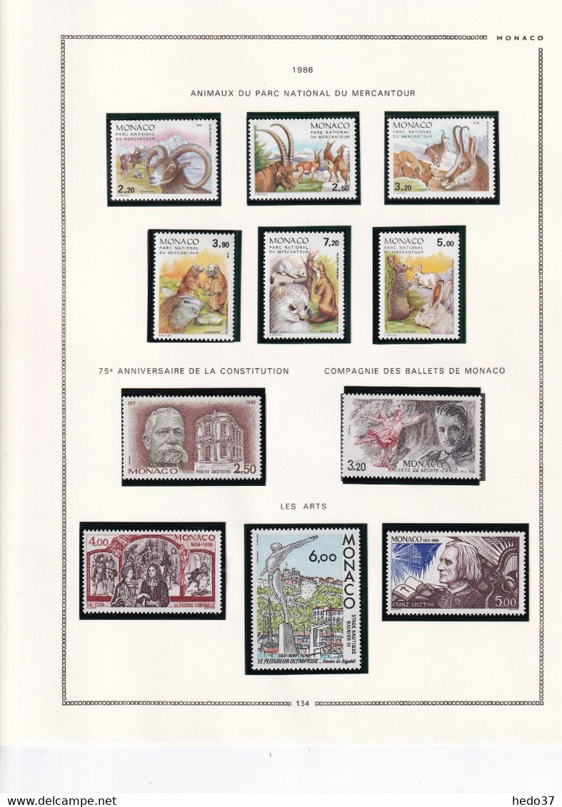 Monaco - Collection 1981/1993 sur feuilles MOC - Neufs ** sans charnière - TB