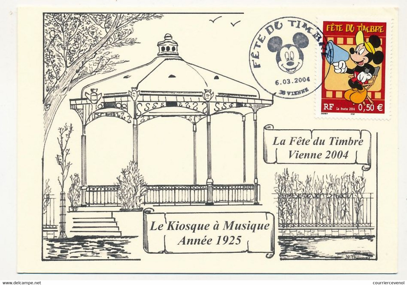 FRANCE => Carte Locale "Fête Du Timbre 2004" - 0,50 Mickey - 38 Vienne - 6/3/2004 (Le Kiosque à Musique) - Stamp's Day