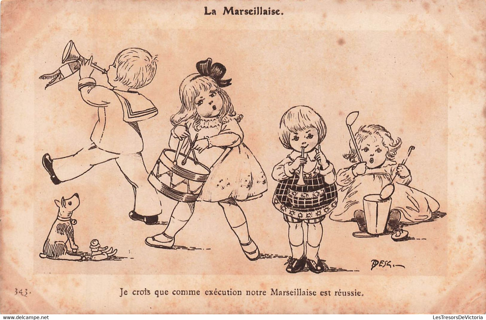 CPA La Marseillaise - Illustration Signé - Enfants - Fanfare - Musique