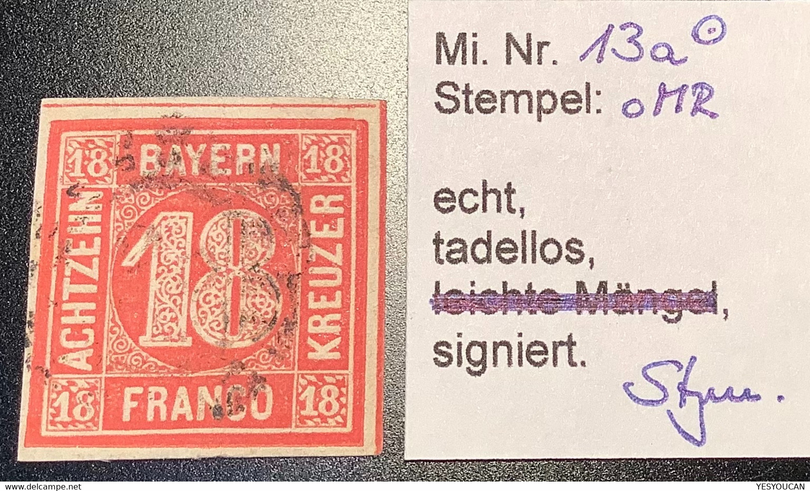 Bayern Mi 13a TADELLOS Gepr Stegmüller BPP 1862 18 Kr ZINNOBERROT Gestempelt (Baviére VF Used Bavaria - Usados