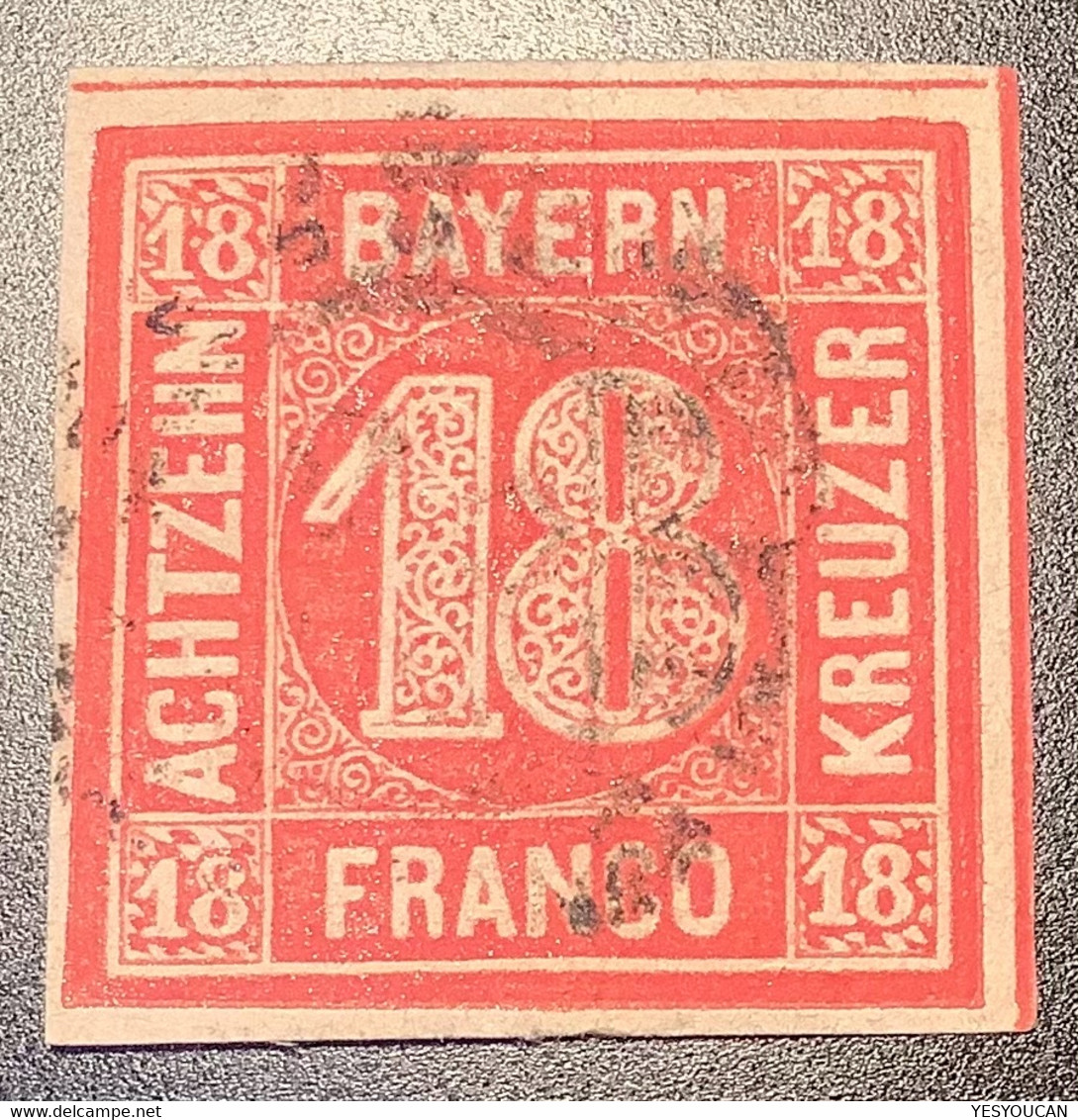 Bayern Mi 13a TADELLOS Gepr Stegmüller BPP 1862 18 Kr ZINNOBERROT Gestempelt (Baviére VF Used Bavaria - Usados