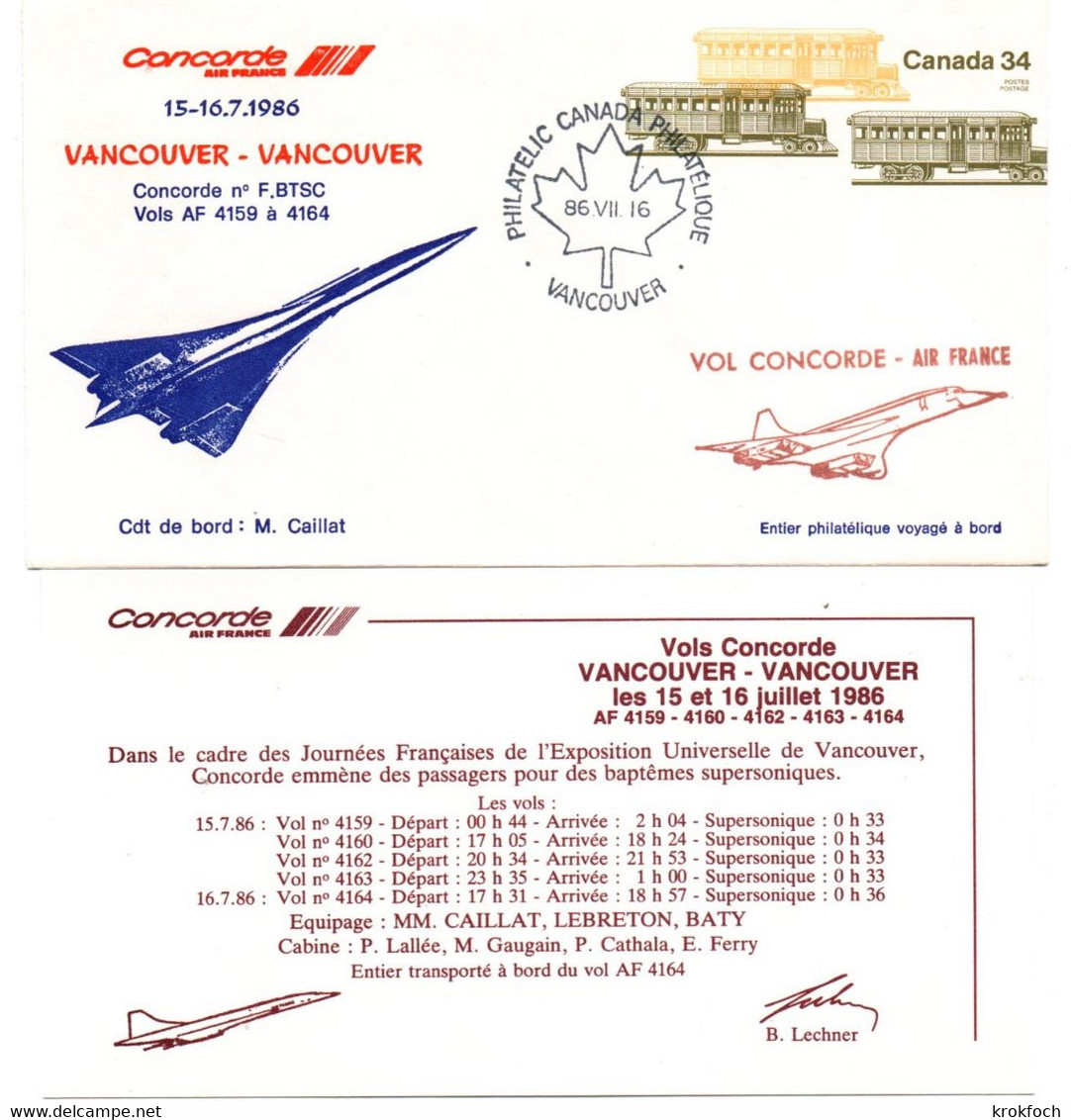 Concorde Air France - Vancouver - Vancouver 1986 - 1er Vol Erstflug Flight - Baptêmes Supersoniques Lors Exposition - Premiers Vols