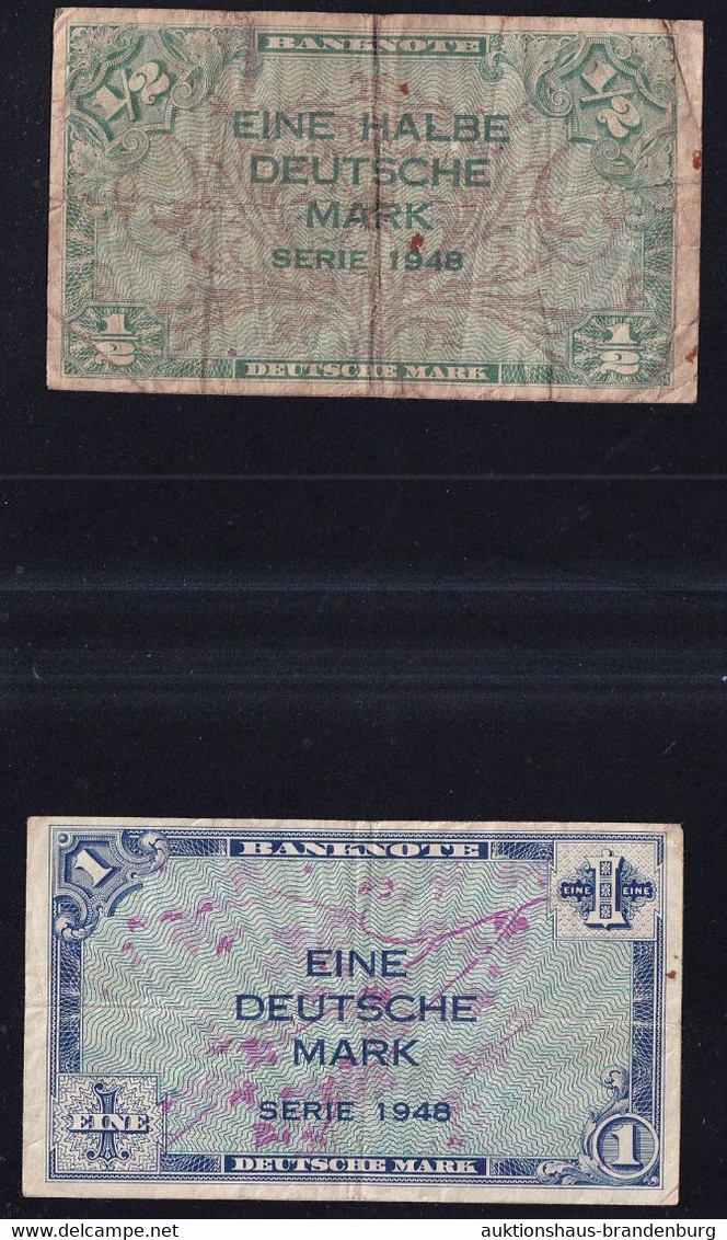 2x Bank Deutscher Länder BDL: ½ Mark + 1 Mark 1948 (WBZ-1 + 2) - Sammlungen