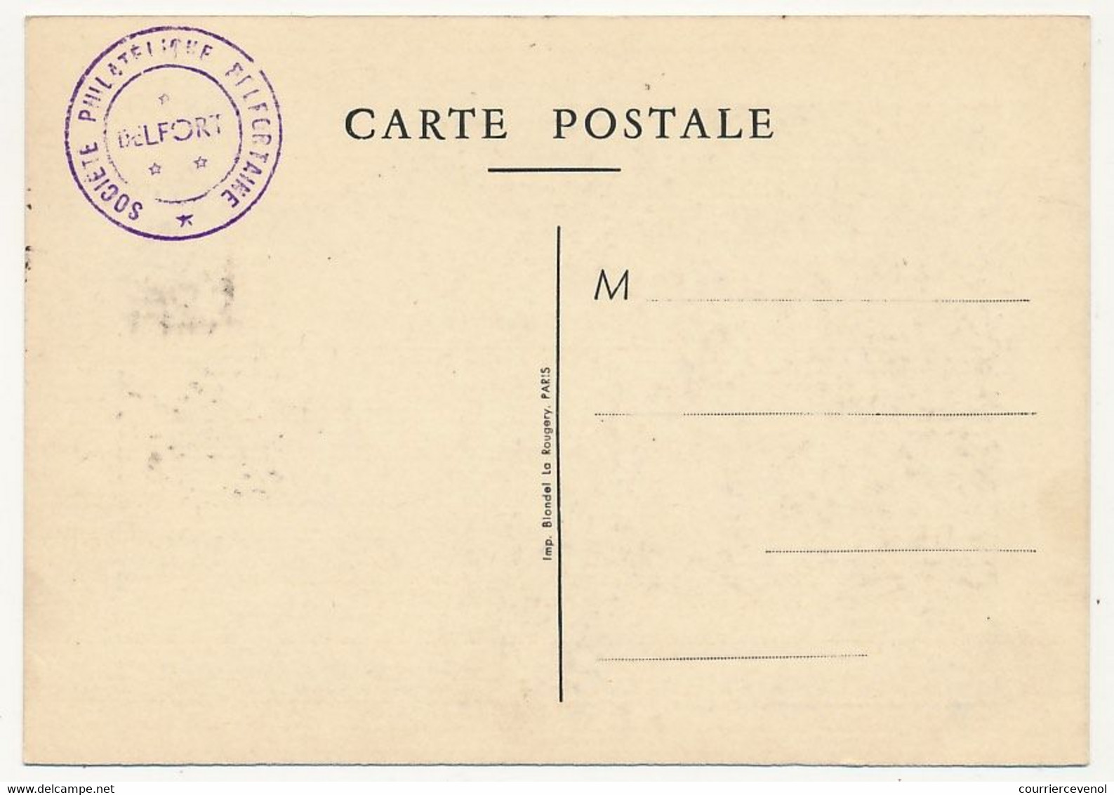 FRANCE => Carte Locale - Journée Du Timbre 1950 - 12F + 3F Facteur Rural - BELFORT - 1950 - Día Del Sello