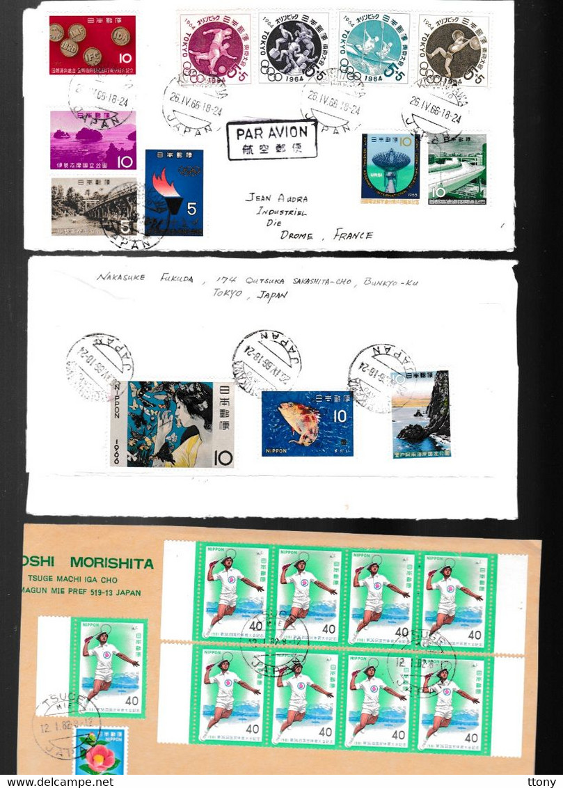 timbres Japon oblitérés sur enveloppes  et fragments  des années 80