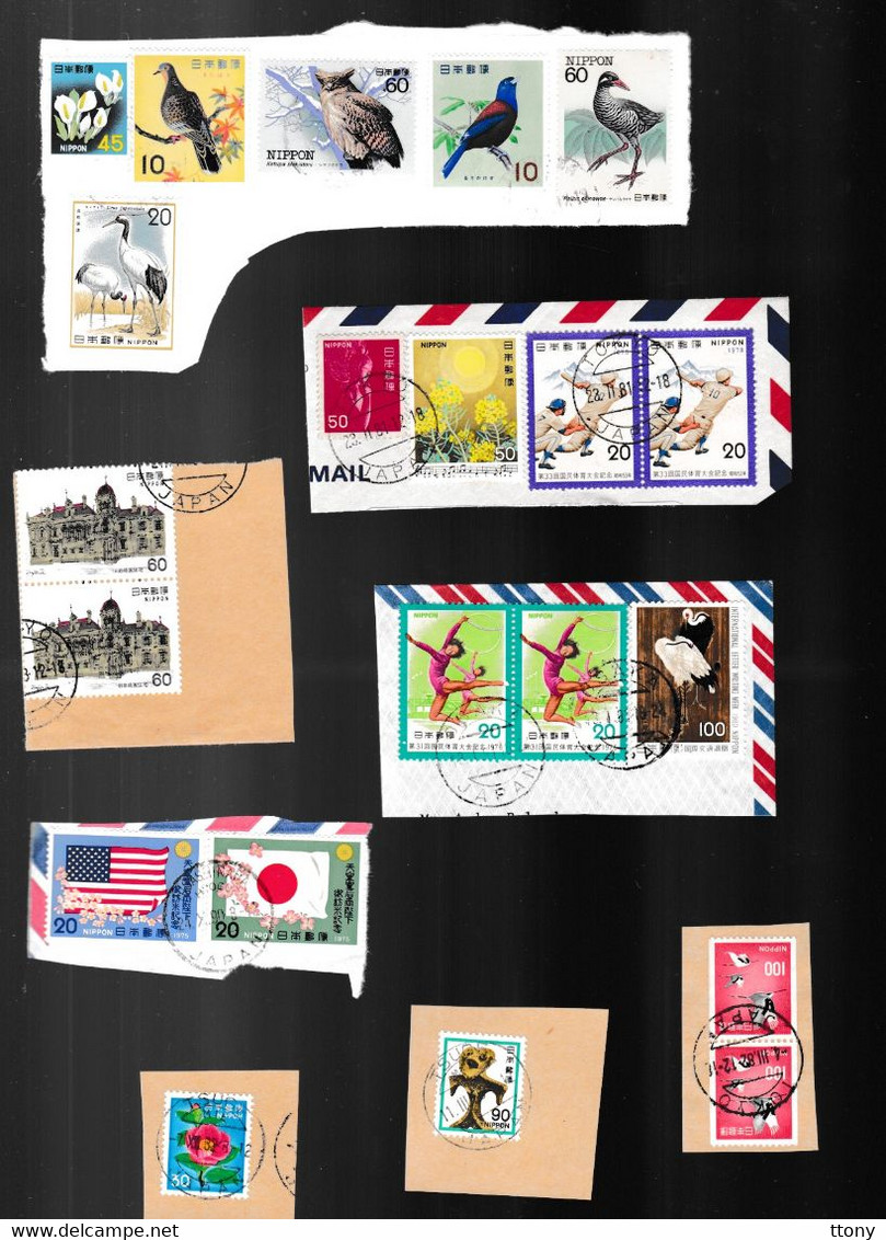 timbres Japon oblitérés sur enveloppes  et fragments  des années 80