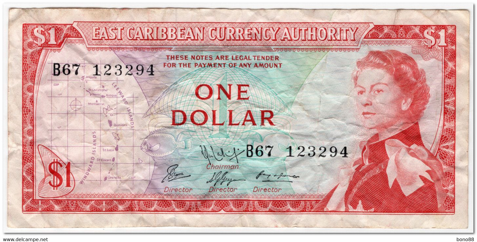 EAST CARIBBEAN STATES,1 DOLLAR,1965,P.13f,SIGN 10,aFINE - East Carribeans