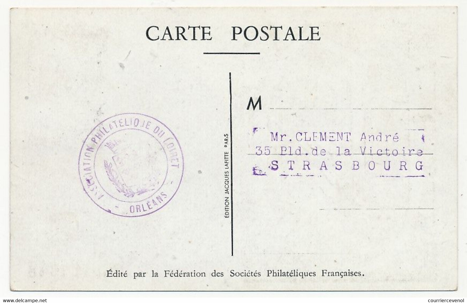 FRANCE => Carte Locale "Journée Du Timbre" 1948 - Timbre 6F + 4F Etienne Arago - ORLEANS 8.3.1948 - Tag Der Briefmarke