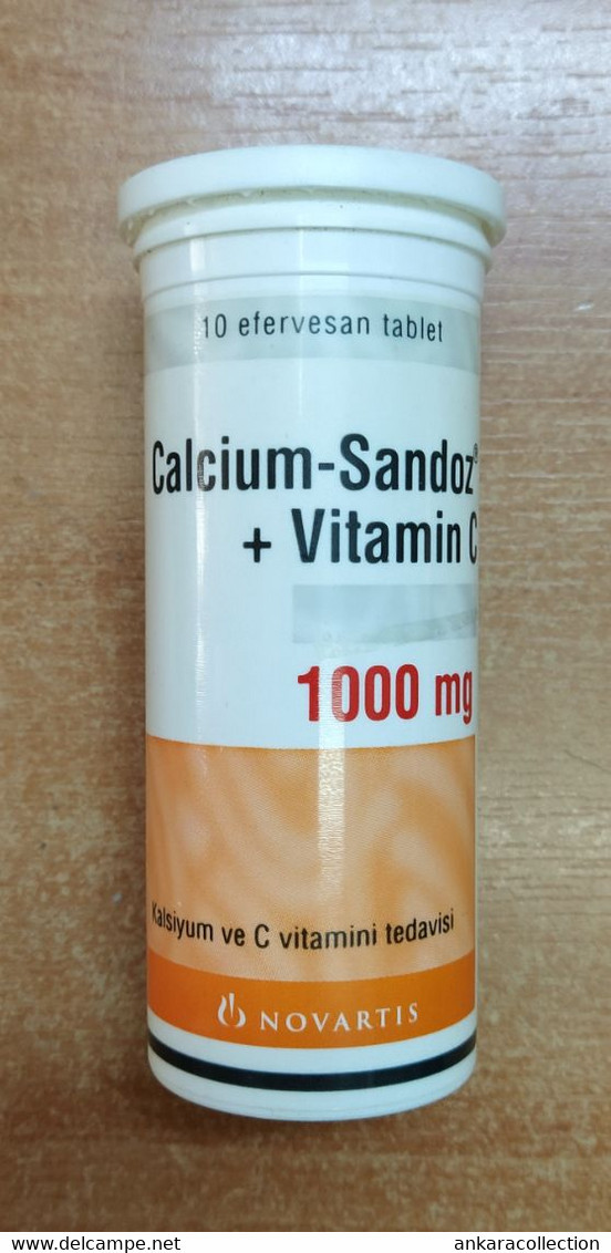 AC - CALCIUM - SANDOZ + VITAMIN C 1000 Gr MEDICINE EMPTY PLASTIC BOTTLE 2002 - Equipo Dental Y Médica