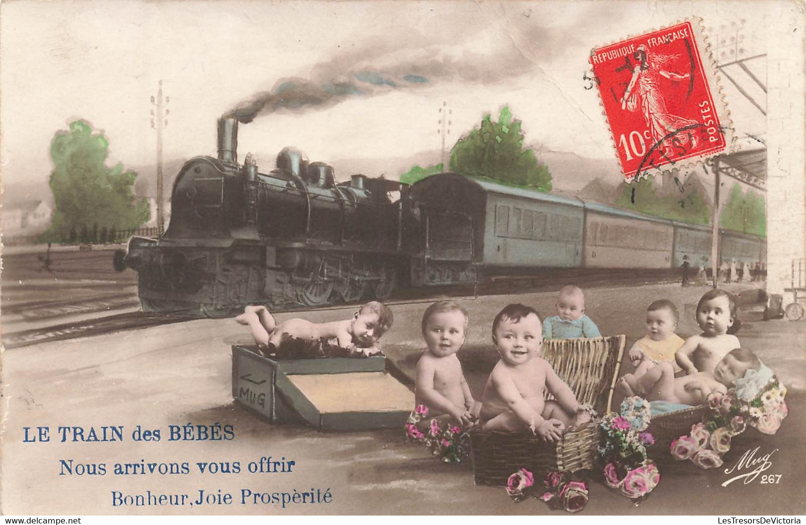 CPA Le Train Des Bébés - Nous Arrivons Vous Offrir Bonheur Joie Prospérité - Train à Vapeur - Bébés