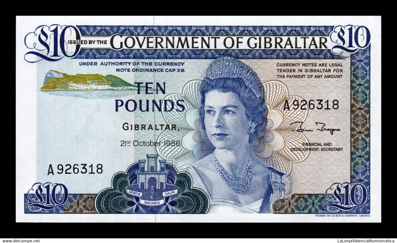 Gibraltar 10 Pounds Elizabeth II 1986 Pick 22b SC UNC - Gibraltar