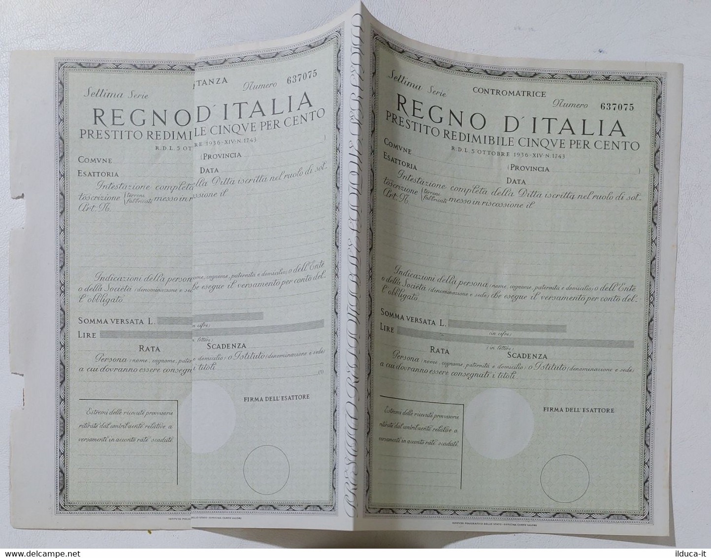 16138 007crt/ Regno D'Italia Prestito Redimibile Cinque Per Cento - Anni 30 - Bank & Insurance