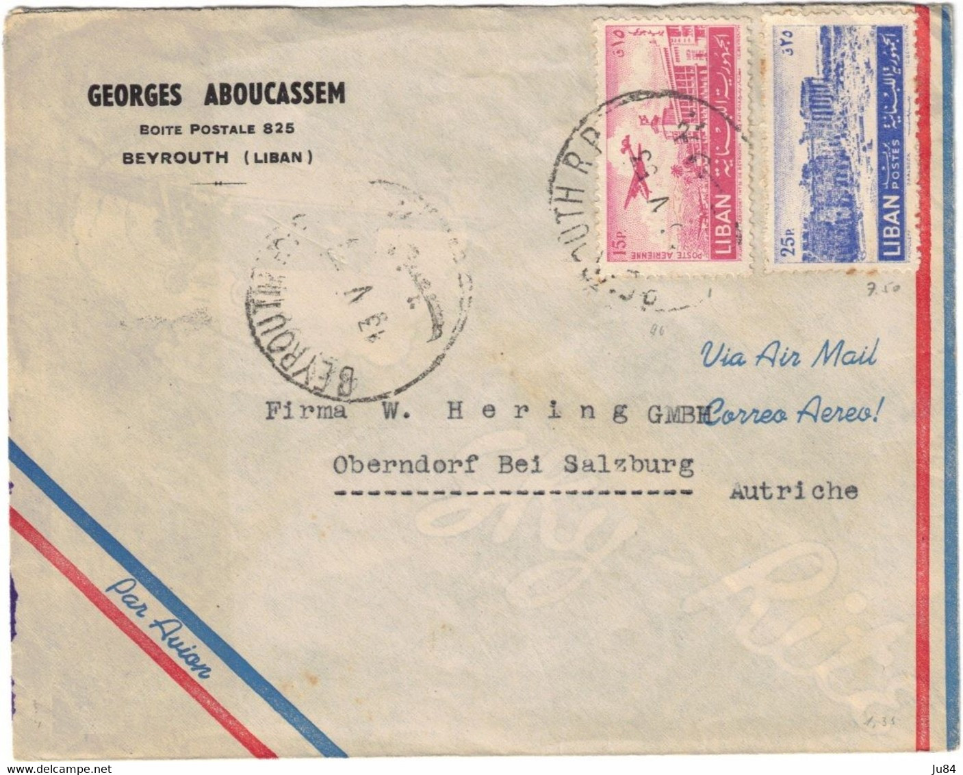 Liban - Beyrouth - Georges Aboucassem - Lettre Avion Pour L'Autriche - 13 Mai 1953 - Lebanon