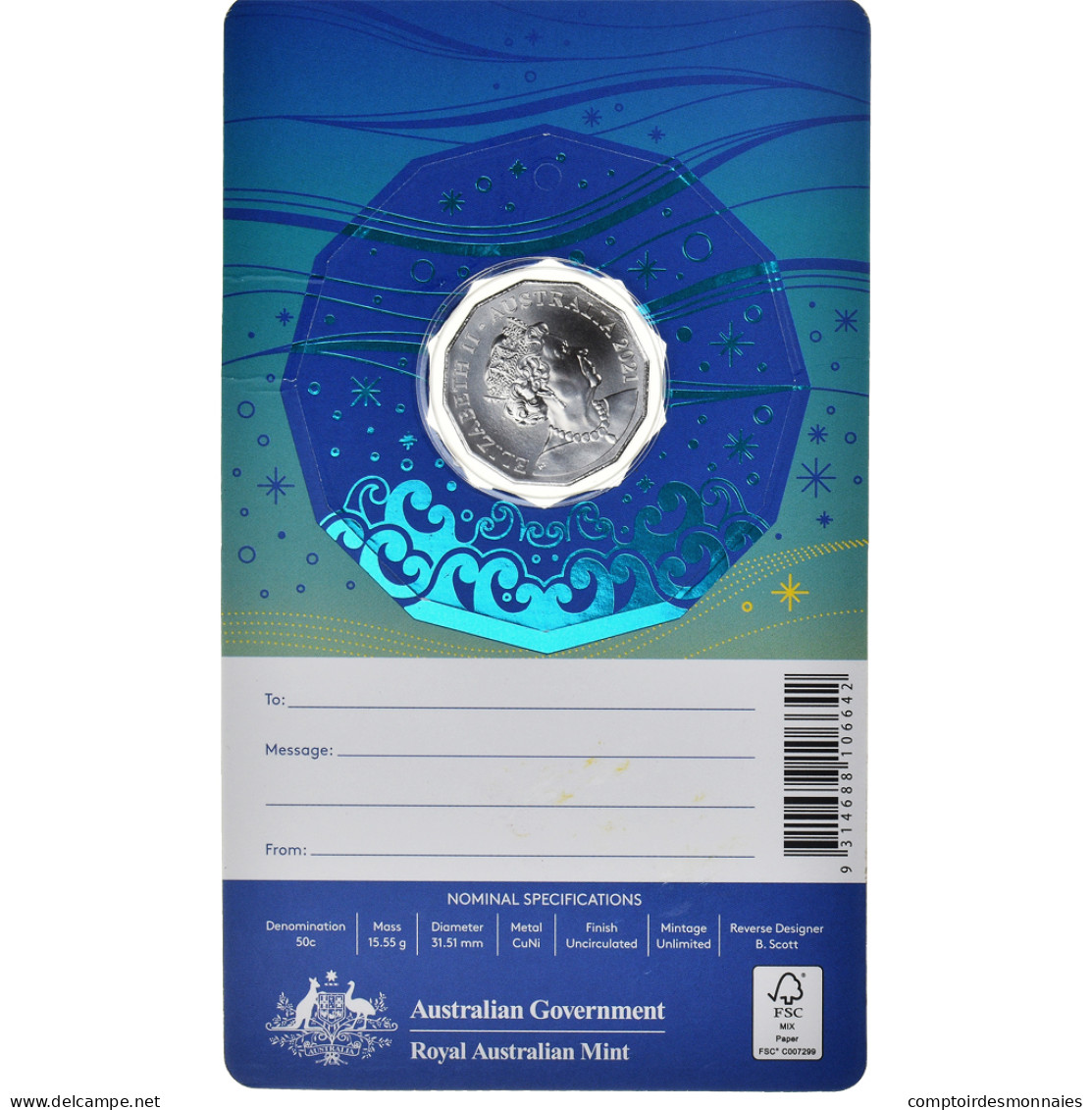 Monnaie, Australie, Merry Christmas, 50 Cents, 2021, SET.BU, FDC, Cupronickel - 50 Cents