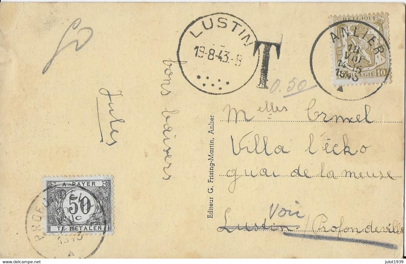 Julot1939 .  BEHEME ----> PROFONDEVILLE . SUPERBES Cachets Postaux De ANLIER , LUSTIN , PROFONDEVILLE , En 1943 . - Léglise