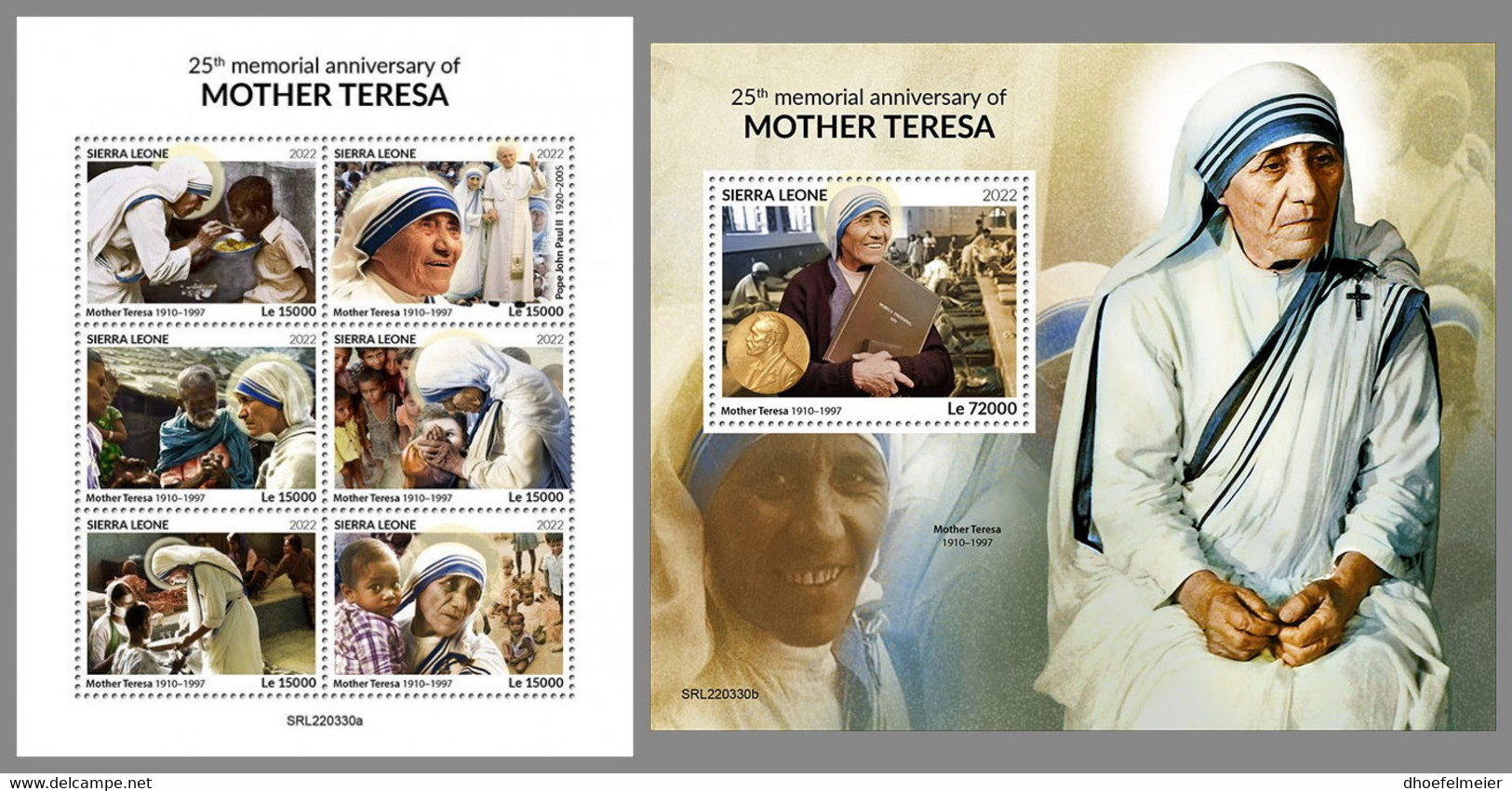 SIERRA LEONE 2022 MNH Mother Teresa Mutter Teresa Mere Teresa M/S+S/S - OFFICIAL ISSUE - DHQ2238 - Mother Teresa