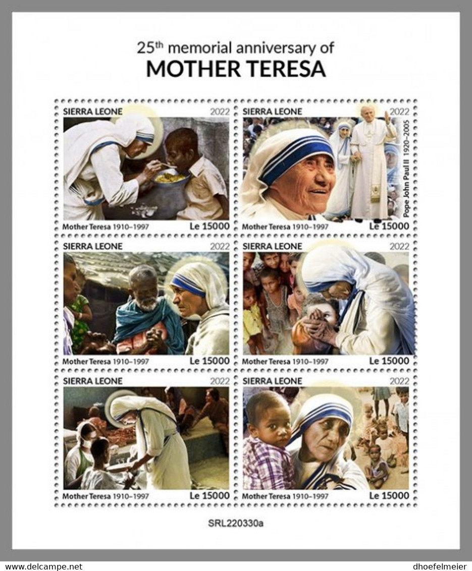 SIERRA LEONE 2022 MNH Mother Teresa Mutter Teresa Mere Teresa M/S - IMPERFORATED - DHQ2238 - Madre Teresa