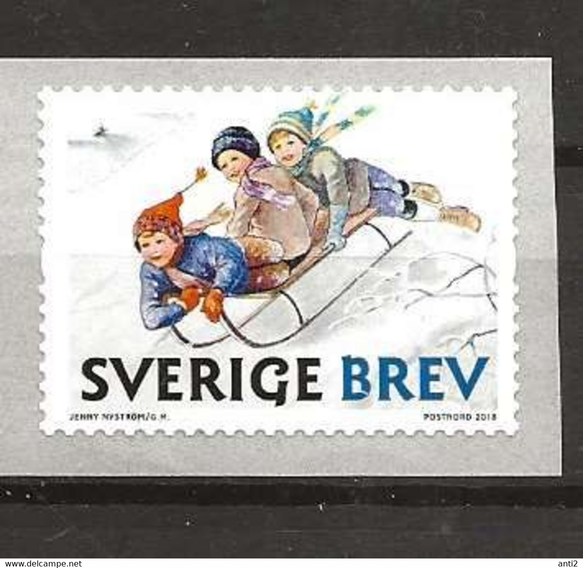 Sweden 2018 Christmas, Children Ride Sledges; Painting By Jenny Nyström (1854-1946), Artist, Mi 3244, MNH(**) - Neufs