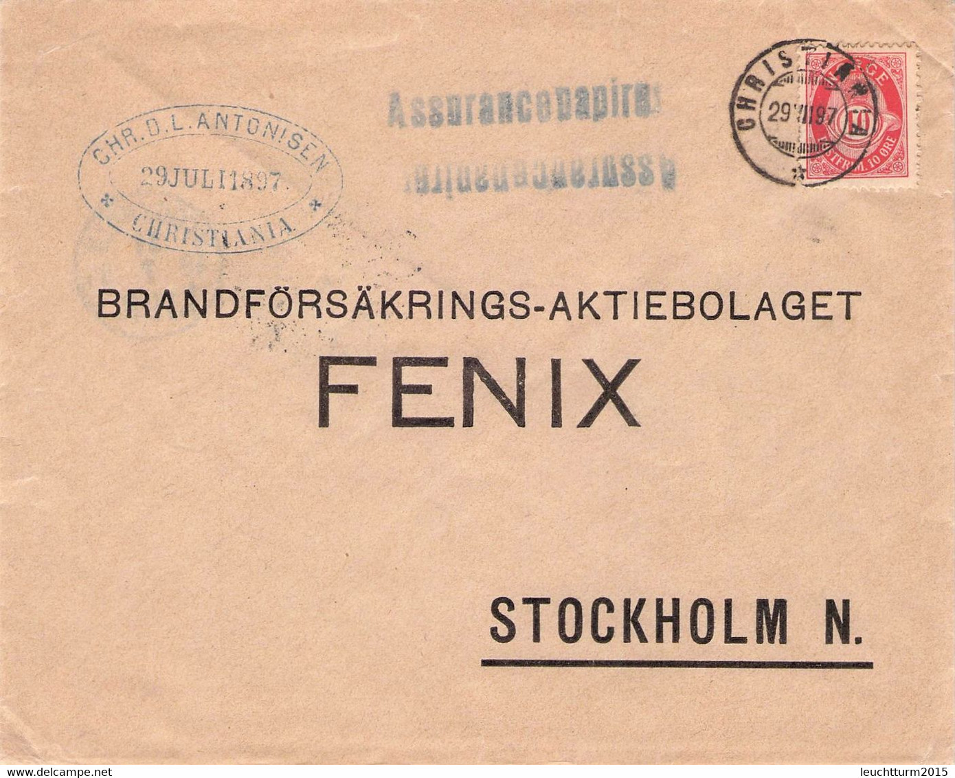 NORWAY - LETTER 1897 CHRISTIANIA > STOCKHLM / Q - Briefe U. Dokumente