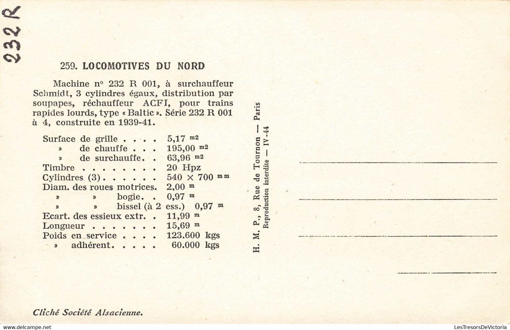 CPA Locomotives Du Nord Machine N° 232 - Cliche Société Alsacienne - Treni