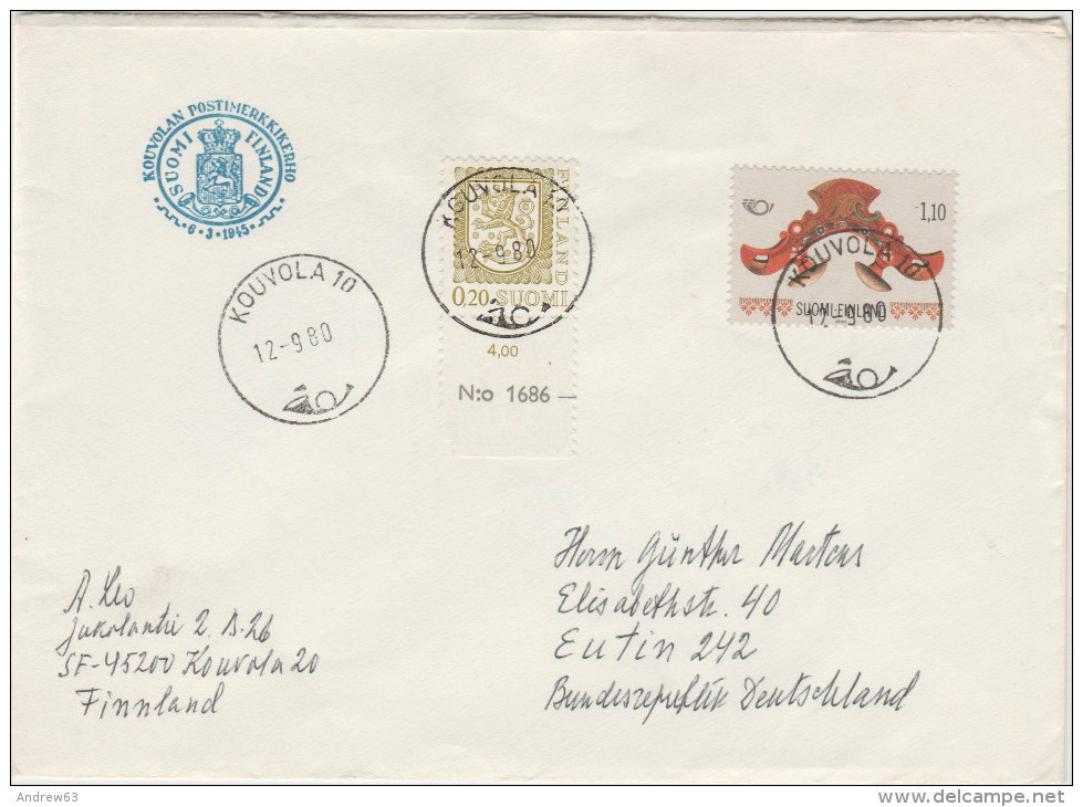 FINLANDIA - FINLAND - SUOMI - 1980 - Kouvolan Postimerkkikerho 1945 - Viaggiata Da Kouvola Per Eutin, Germany - Cartas & Documentos