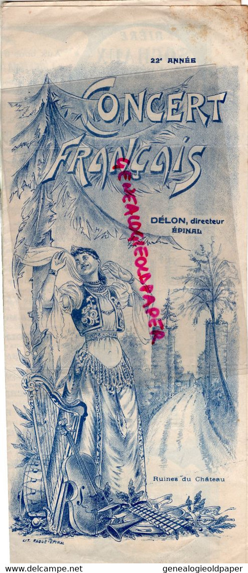 88- EPINAL- RARE PTOGRAMME CONCERT FRANCAIS-DIRECTEUR DELON-RUINES DU CHATEAU-LEO WOLMER-GERDAL-LEON CROIZET -FECAMP - Programas