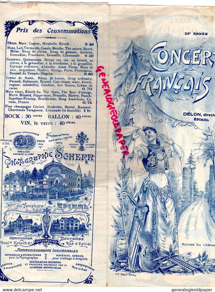 88- EPINAL- RARE PTOGRAMME CONCERT FRANCAIS-DIRECTEUR DELON-RUINES DU CHATEAU-LEO WOLMER-GERDAL-LEON CROIZET -FECAMP - Programas