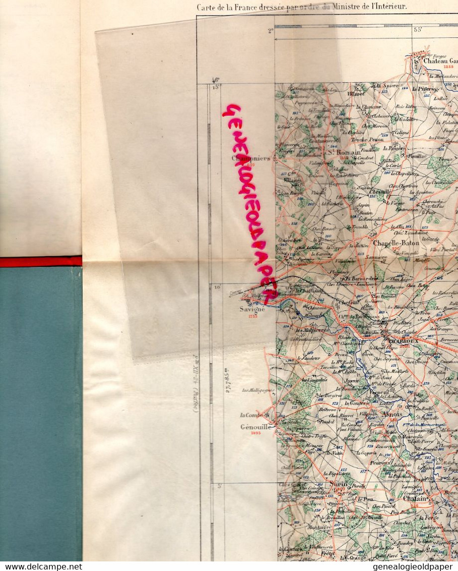 16- CONFOLENS- RARE CARTE MINISTERE INTERIEUR 1888-CHARROUX-ISLE JOURDAIN-AVAILLES-PRESSAC-LESSAC-BRILLAC-ORADOUR-ALLOUE - Topographische Karten