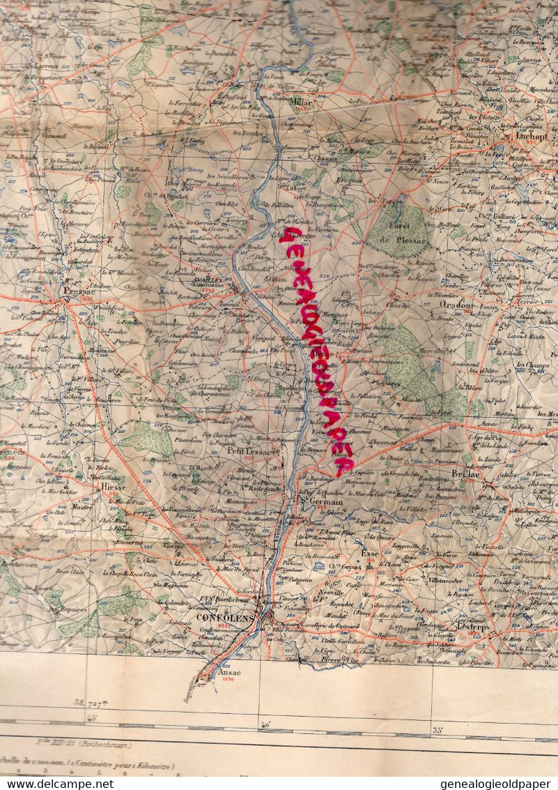 16- CONFOLENS- RARE CARTE MINISTERE INTERIEUR 1888-CHARROUX-ISLE JOURDAIN-AVAILLES-PRESSAC-LESSAC-BRILLAC-ORADOUR-ALLOUE - Mapas Topográficas