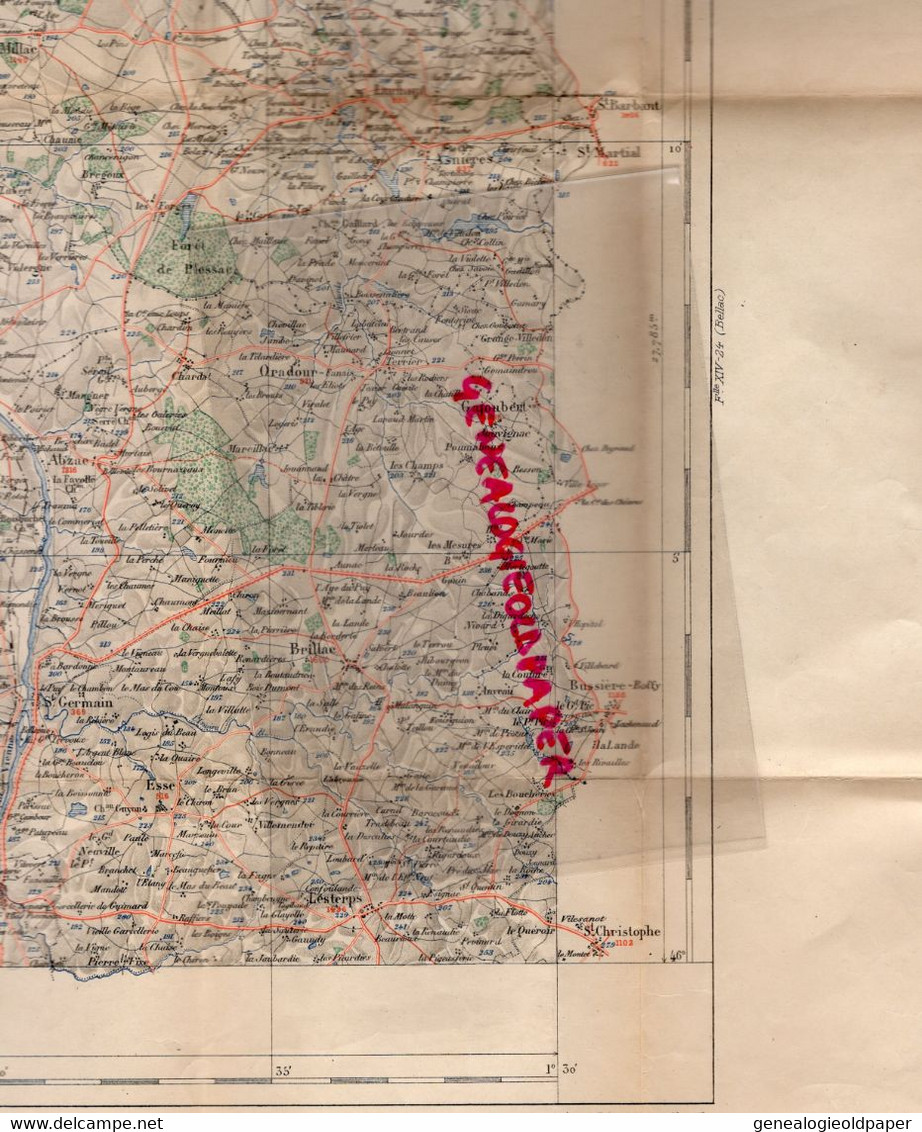 16- CONFOLENS- RARE CARTE MINISTERE INTERIEUR 1888-CHARROUX-ISLE JOURDAIN-AVAILLES-PRESSAC-LESSAC-BRILLAC-ORADOUR-ALLOUE - Mapas Topográficas