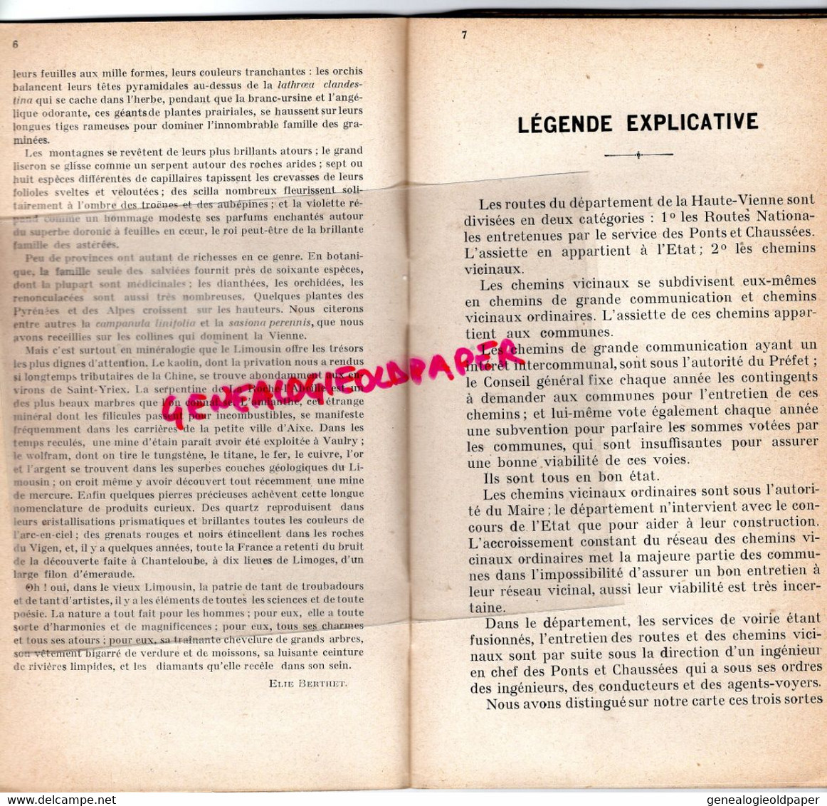 87- LIMOGES- RARE LIVRET POUR TOURISTES HAUTE VIENNE -VOIES COMMUNICATION CHEMINS DE FER-COURS EAU-DUMONT-ELIE BERTHET - Tourism Brochures