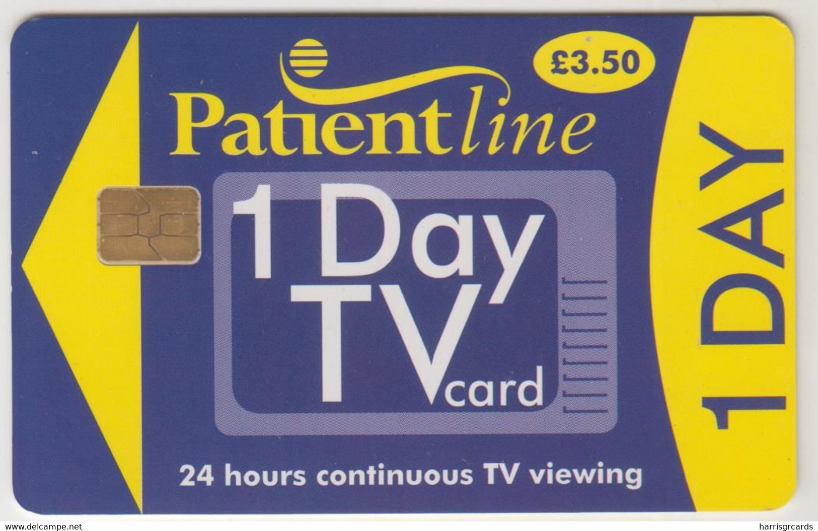 UK - 1 Day TV Card (Purple & Yellow), Patientline , CN:1PLFFJ, At The Bottom, 3.50 £, Used - [ 8] Firmeneigene Ausgaben