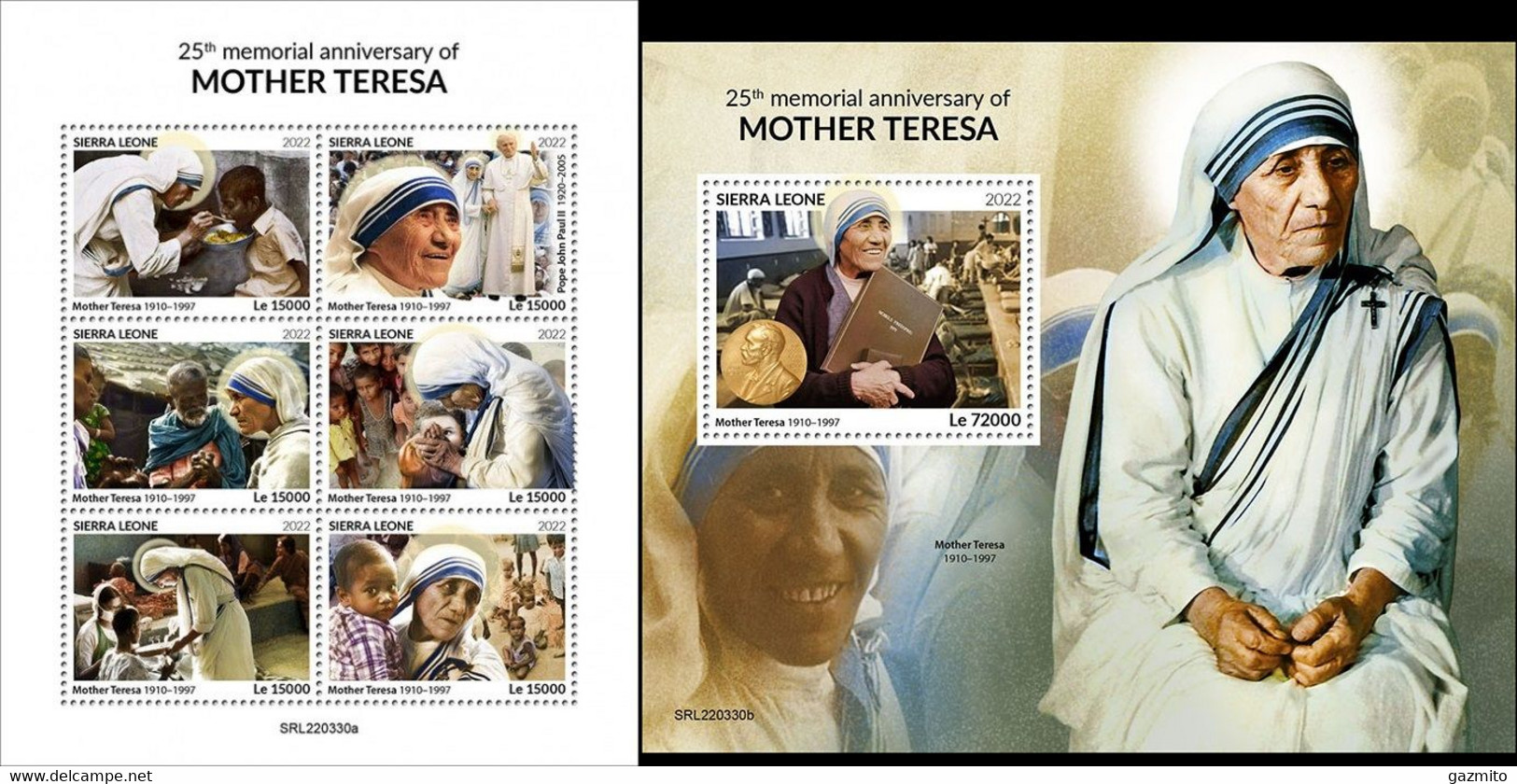 Sierra Leone 2022, Mother Teresa, 6val In BF+BF - Mère Teresa